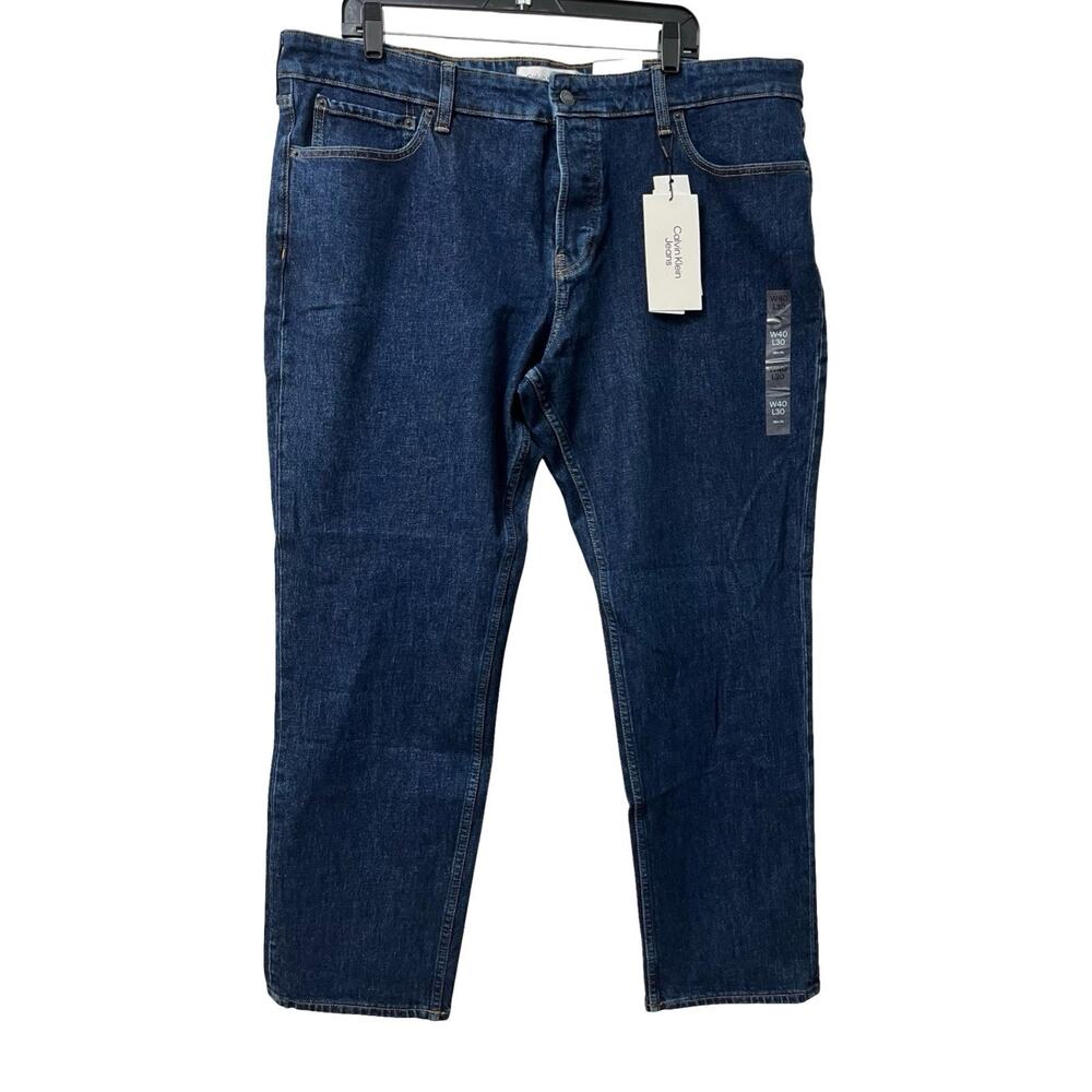 Calvin Klein Slimโ Fit Straight Leg Denim Dad Jeans Mens 40x30 Dark Button Fly
